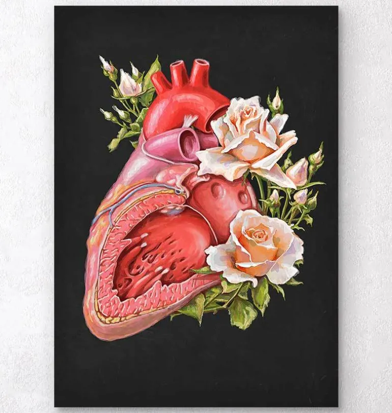 Anatomie cardiaque - Floral - Noir