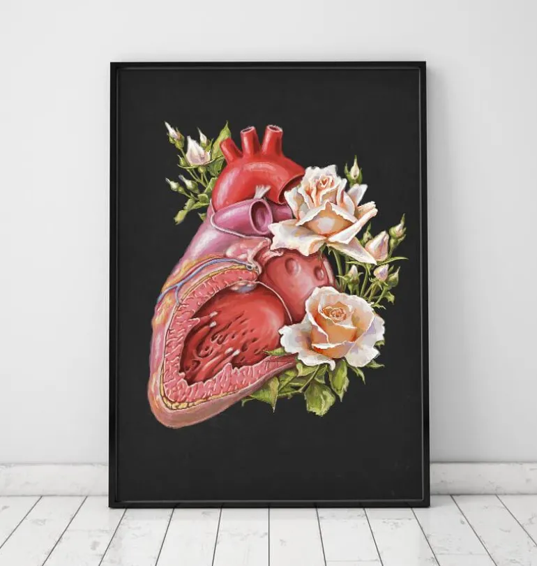 Anatomie cardiaque - Floral - Noir