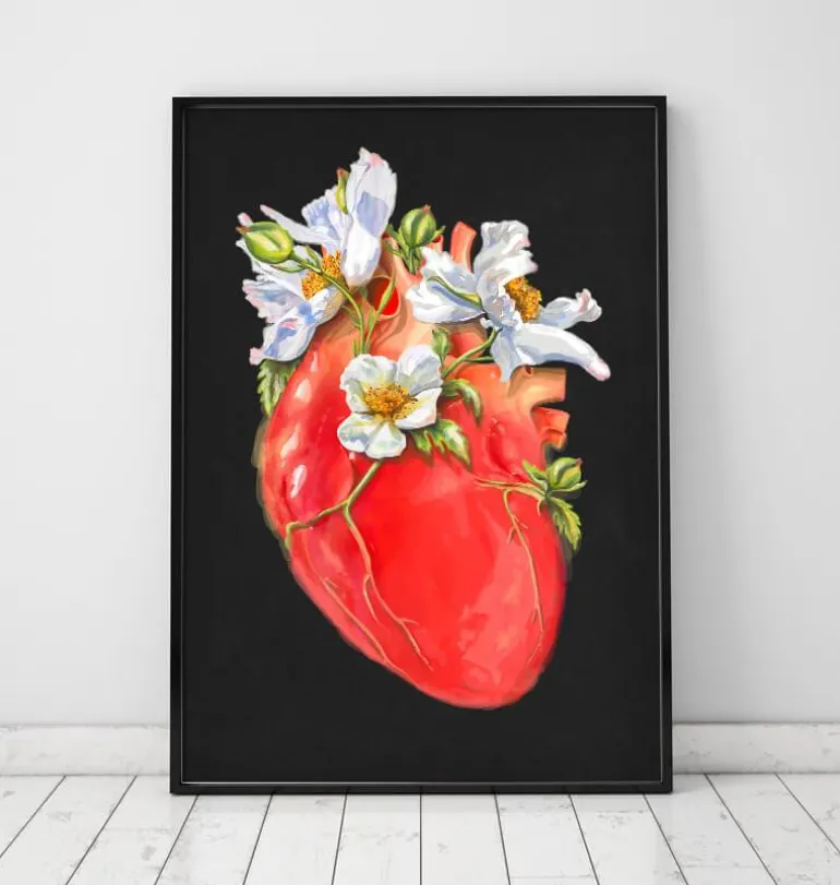 Anatomie cardiaque II - Floral - Noir