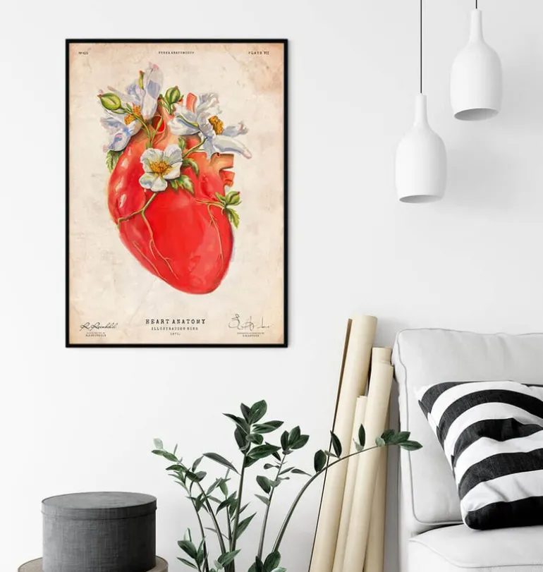 Anatomie cardiaque II - Floral - Vieux papier