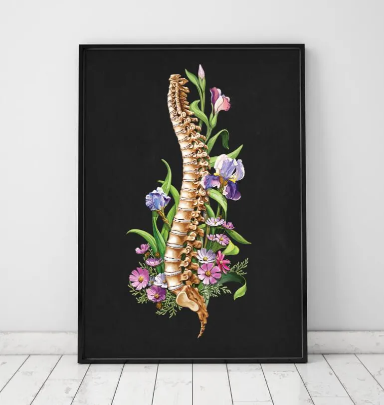 Anatomie de la colonne vertébrale - Floral - Noir