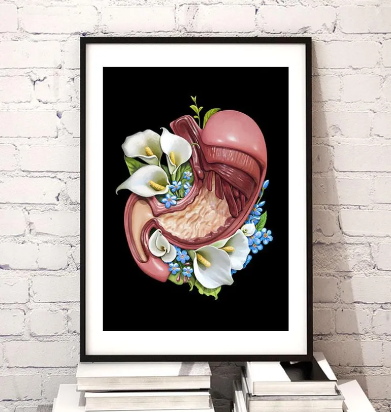 Anatomie de l'estomac - Floral - Noir
