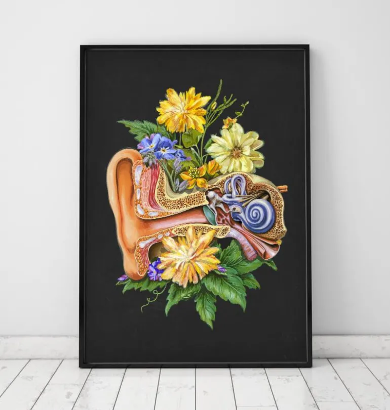 Anatomie de l'oreille - Floral - Noir