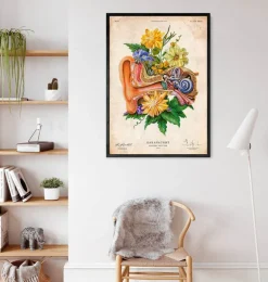 Anatomie de l'oreille - Floral - Vieux papier