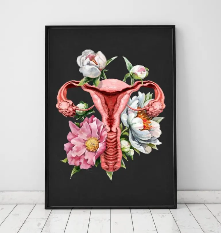 Anatomie de l'utérus - Floral - Noir