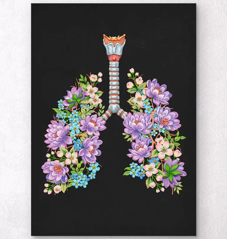 Anatomie des poumons - Floral - Noir