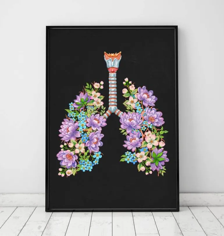 Anatomie des poumons - Floral - Noir
