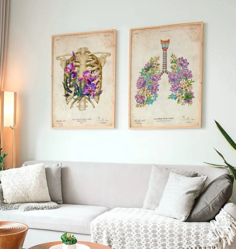 Anatomie des poumons - Floral - Vintage