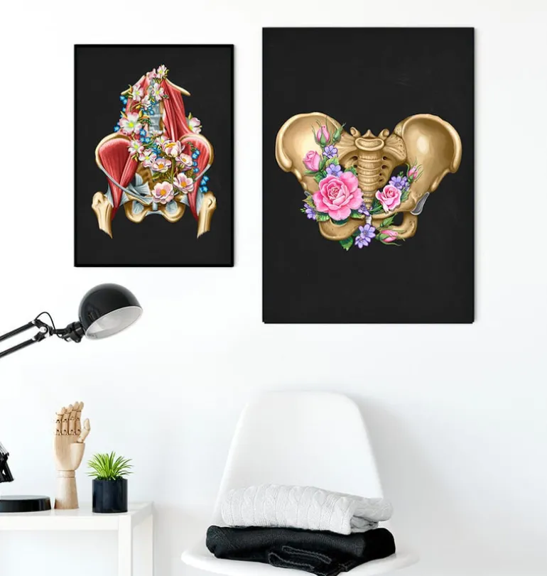 Anatomie du bassin féminin - Floral - Noir