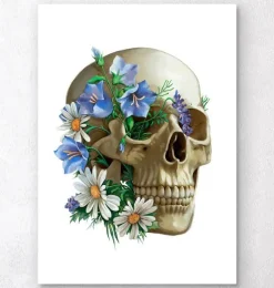 Anatomie du crâne - Floral - Blanc
