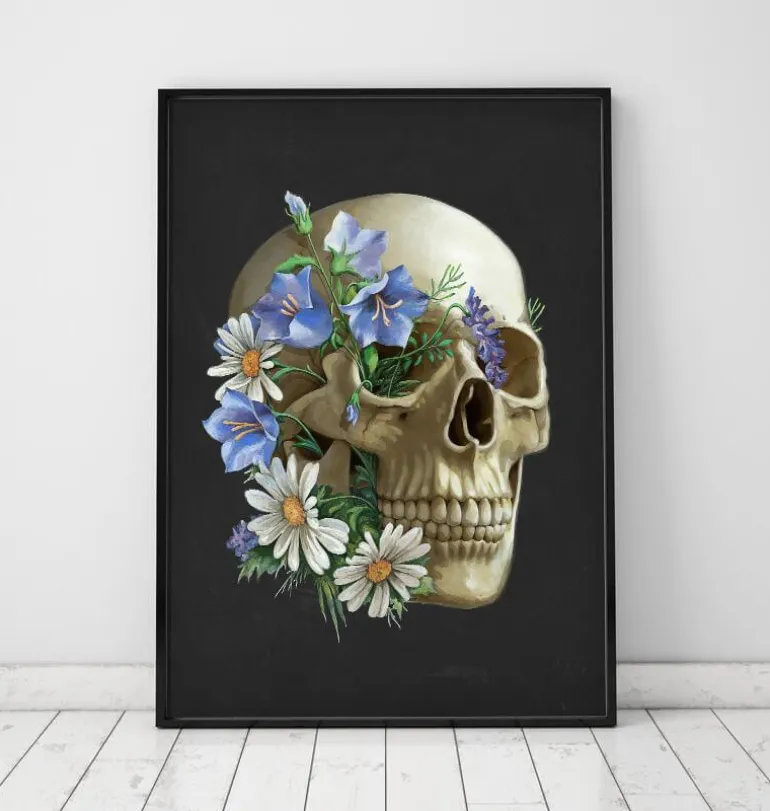 Anatomie du crâne - Floral - Noir