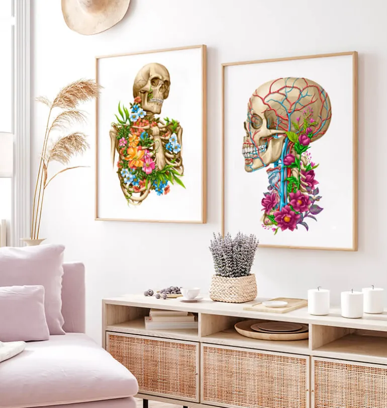 Anatomie du crâne II - Floral - Blanc