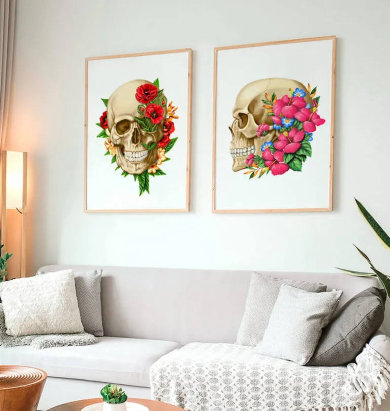 Anatomie du crâne III - Floral - Blanc
