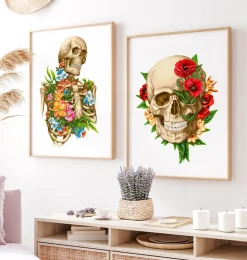 Anatomie du crâne IV - Floral - Blanc