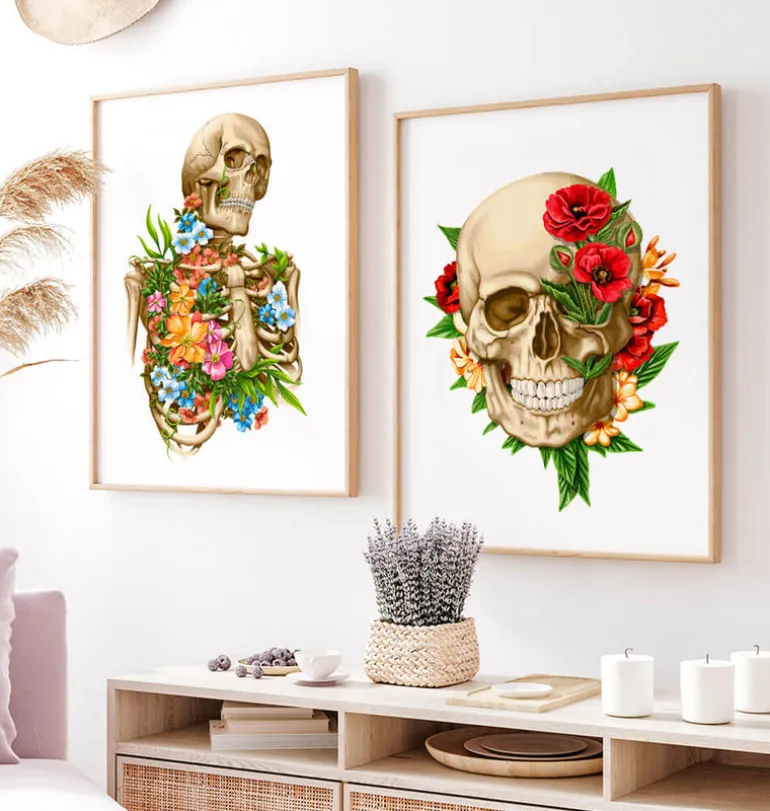 Anatomie du crâne IV - Floral - Blanc
