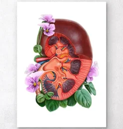 Anatomie du rein - Aquarelle florale - Blanc