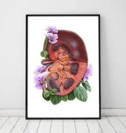 Anatomie du rein - Aquarelle florale - Blanc