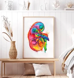 Anatomie du rein droit - Aquarelle