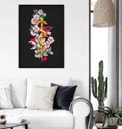 Bâton d'Asclépios avec Fleurs - Noir