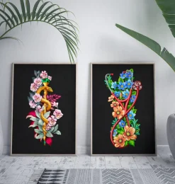 Bâton d'Asclépios avec Fleurs - Noir