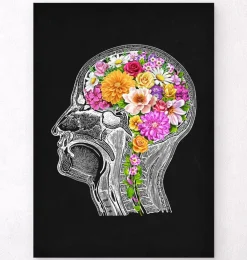 Cerveau anatomique avec fleurs II