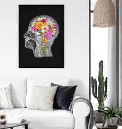 Cerveau anatomique avec fleurs II