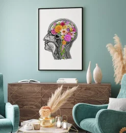 Cerveau anatomique avec fleurs II - Blanc