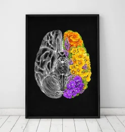 Cerveau anatomique avec fleurs