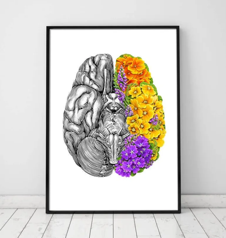 Cerveau avec des fleurs - Blanc