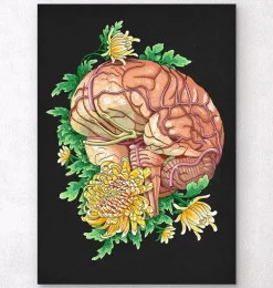 Cerveau avec fleurs - Noir