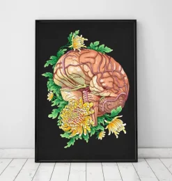 Cerveau avec fleurs - Noir