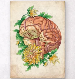 Cerveau avec fleurs - Vieux papiers