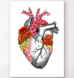 Coeur anatomique avec fleurs II - Blanc