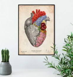 Coeur anatomique avec fleurs - Vieux papiers