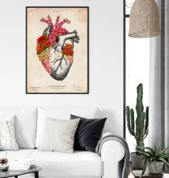 Coeur anatomique avec fleurs II - Vieux papier
