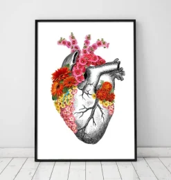 Coeur anatomique avec fleurs II - Blanc