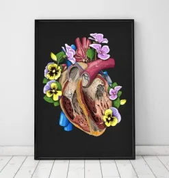 Coeur avec fleurs II - Noir