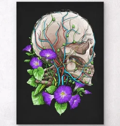 Crâne avec fleurs - Noir