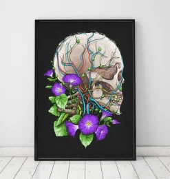Crâne avec fleurs - Noir