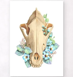Crâne de chien - Floral - Blanc