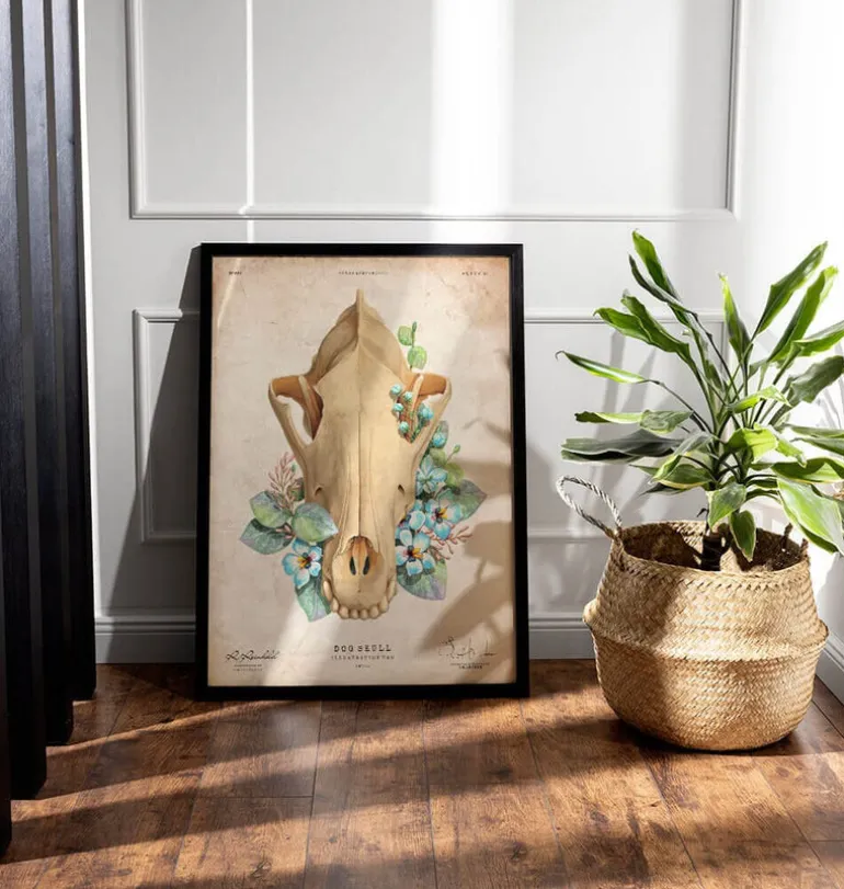 Crâne de chien - Floral - Vintage