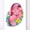 Foetus in a utérus - Floral - Blanc