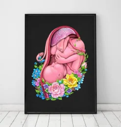 Foetus in a utérus - Floral - Noir