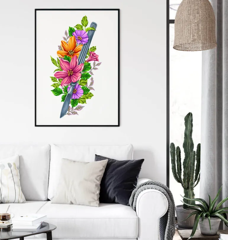 Scalpel avec Fleurs - Blanc