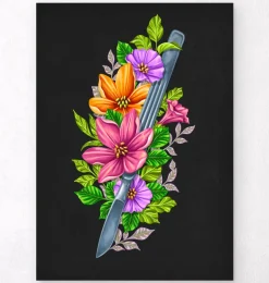 Scalpel avec Fleurs - Noir