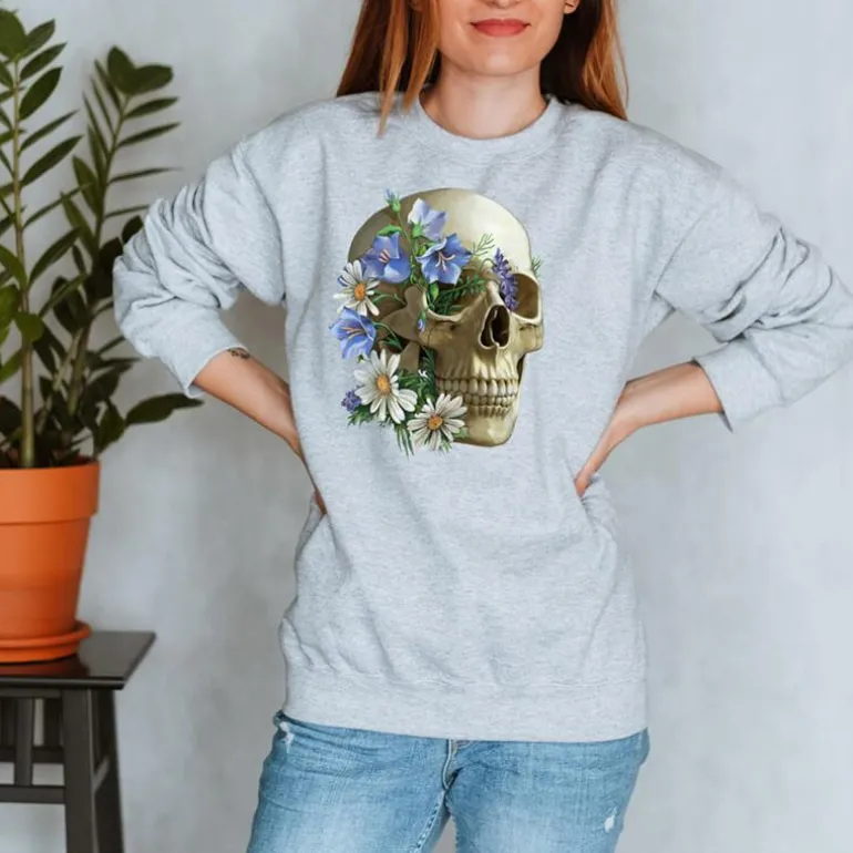 Sweat Unisexe Tête de Mort - Floral