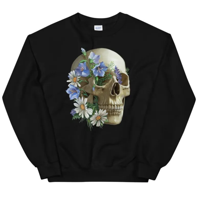 Sweat Unisexe Tête de Mort - Floral