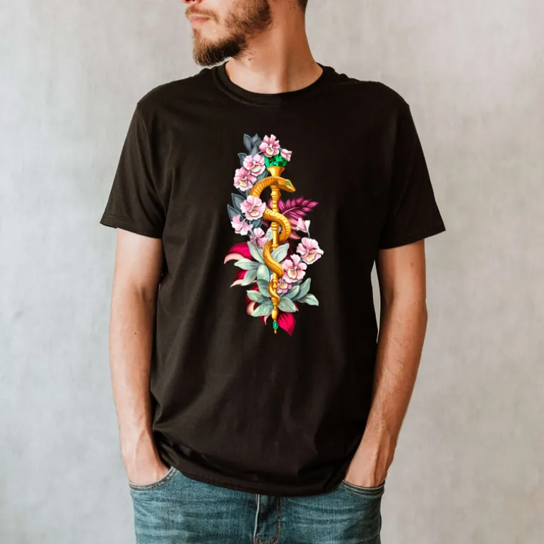 T-shirt Unisex Bâton d'Asclépios - Floral
