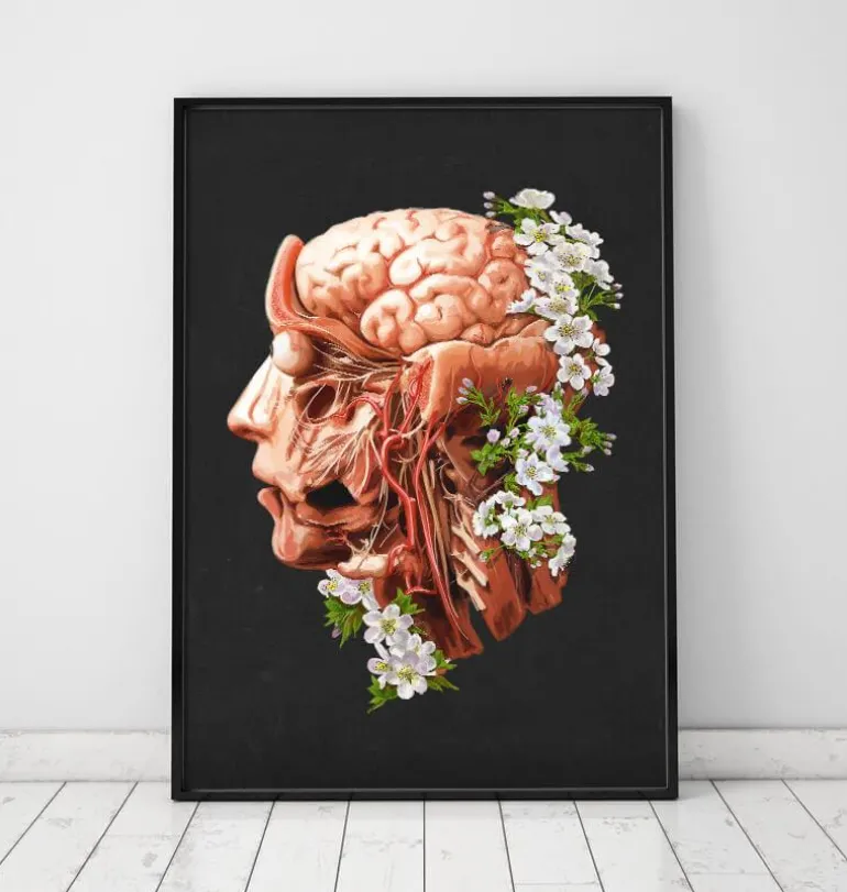 Tête, cerveau et artères - Floral - Noir